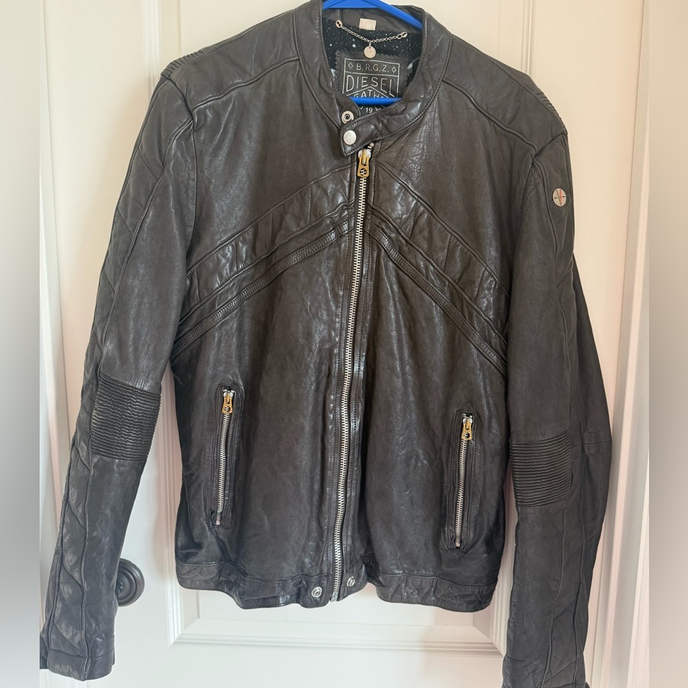 Diesel Black Leather Bomber Jacket size Small